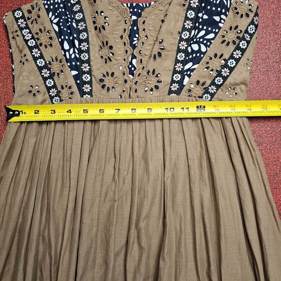 Free People Bossa Nova Midi Dress 12 Hi-Low Eyelet Lace Boho Floral Trim Peasant - Picture 12 of 14